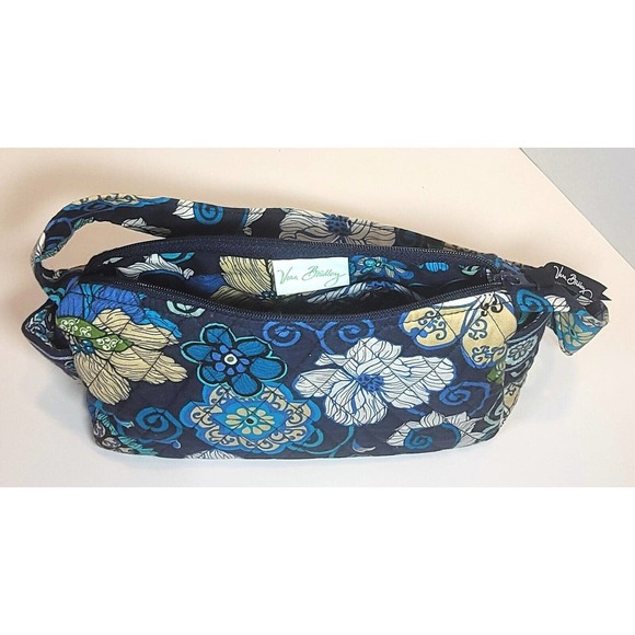 Vera Bradley MOD FLORAL BLUE Zip Purse Shoulder Bag Baguette Side Pockets - Picture 3 of 8
